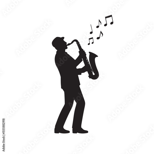 Saxophone Player Silhouette Jazz Musician Vector Icon