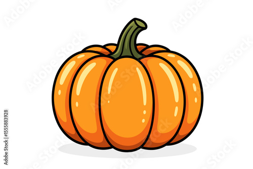 Vibrant Cartoon Style Pumpkin Illustration with Detailed Outline and Shading for Halloween or Thanksgiving