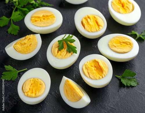 Perfectly Cooked Hard-Boiled Eggs Halves: Healthy Protein & Breakfast