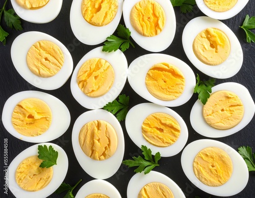 Perfectly Cooked Hard-Boiled Eggs Halves: Healthy Protein & Breakfast