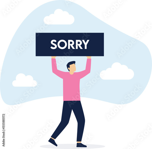 Businessman hands holding sorry sign.Sad frustrated man feeling guilty holding sign. stock illustration

