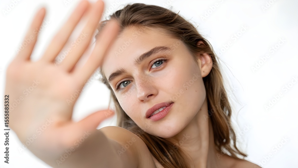 Fototapeta premium Captivating Close-up The Alluring Beauty Model's Hand Gesture, a Study in Grace and Elegance