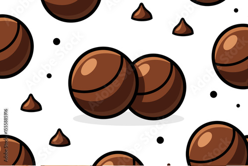 Seamless Pattern of Chocolate Truffles with Drizzled Chocolate Topping, Perfect for Backgrounds and Food-Related Designs