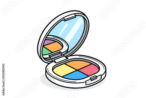 Colorful Makeup Palette with Mirror Illustration for Beauty and Cosmetics Product Design