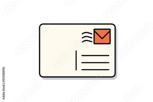 Minimalist Postcard Illustration with Orange Envelope Stamp and Cream Background for Sending Greetings and Messages