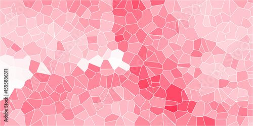 Nice pink mosaic abstract background made of many geometric shapes. Pink hexagon ceramic. Abstract colorful background with triangles. background of crystallized. Pink Geometric Retro tiles pattern.