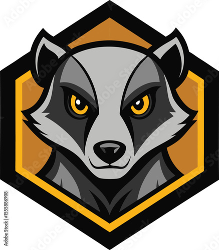 cunning badger head mascot logo on a white hexagon
