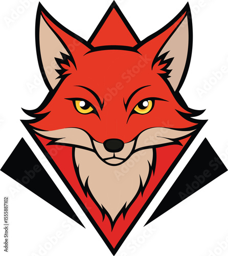cunning fox head mascot logo on a white triangle b