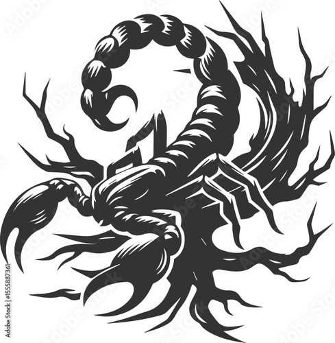 Vector illustration of a scorpion insect silhouette drawing