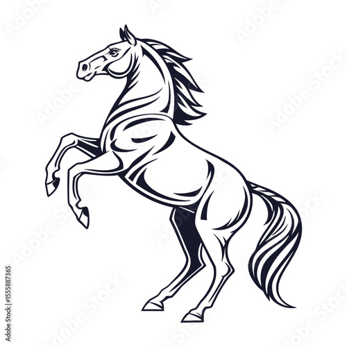Horse black and white vector illustration.