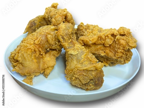  crispy chicken broasted leg on white background 