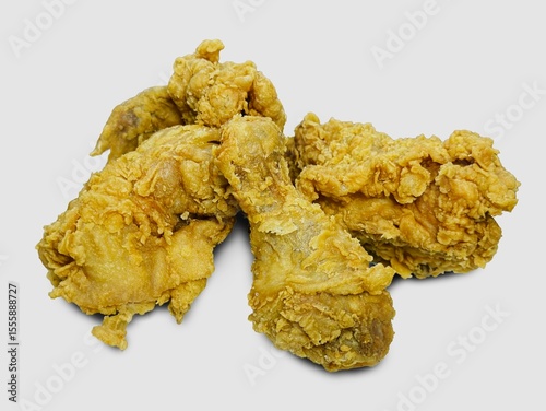 Delicious crispy chicken broasted on white background 