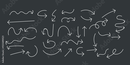 Versatile Hand-Drawn Doodle Arrows on a Chalkboard Background for Direction and Emphasis, Vector