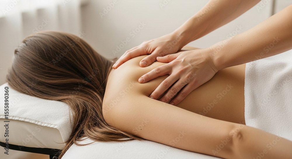 Fototapeta premium Woman receiving a relaxing massage at a spa for wellness and stress relief