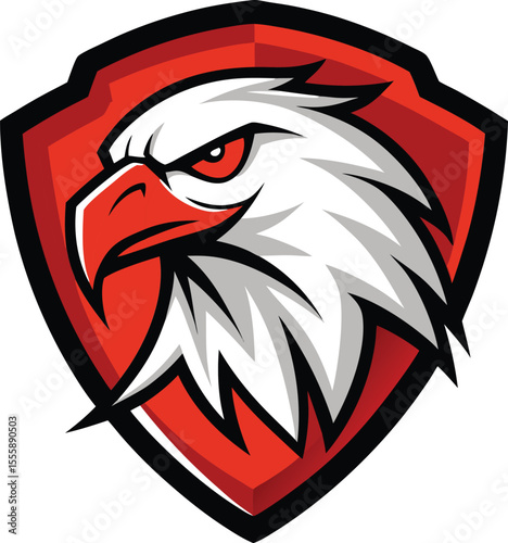 powerful eagle head mascot logo on a white shield  (1)