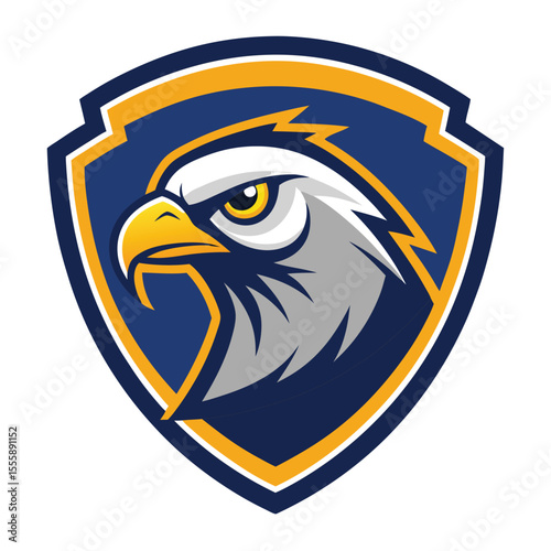 proud falcon head mascot logo on a white badge bac