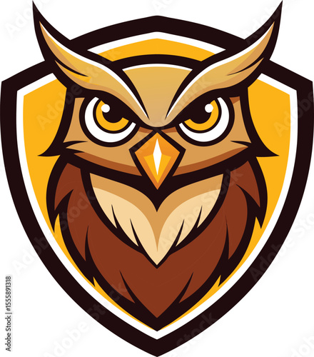 regal eagle owl head mascot logo on a white shield 