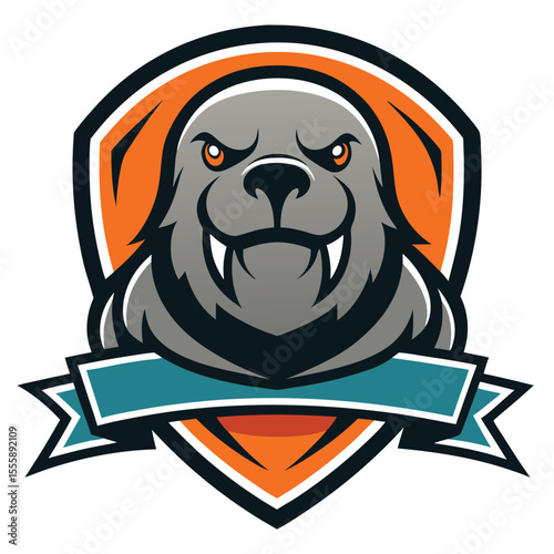 strong walrus head mascot logo framed by a white r (1)