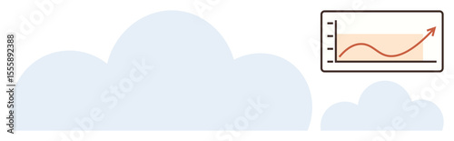 Cloud shapes with a data graph showing an upward trend. Ideal for cloud computing, data analysis, growth metrics, forecasting, business success, technology, abstract representation as a simple flat