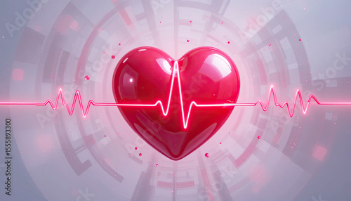 Healthy Heart Cardiology, Heartbeat, Cardiovascular Health, ECG, Medical Illustration