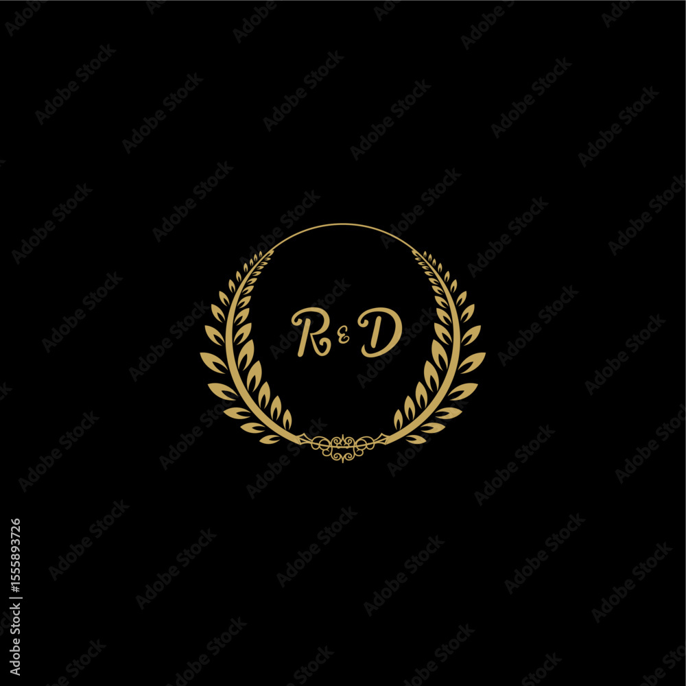 Fototapeta premium RD beautiful feminine and elegant wedding monogram initial logo with circle floral gold