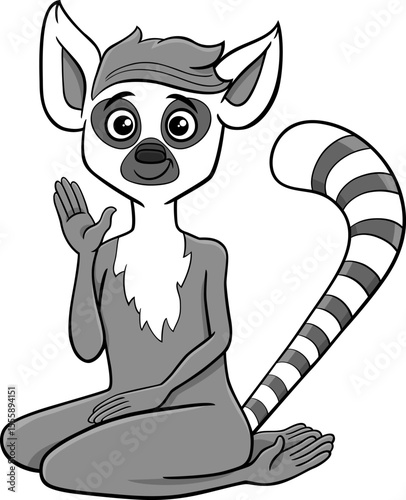 funny cartoon lemur primate animal character waving hand