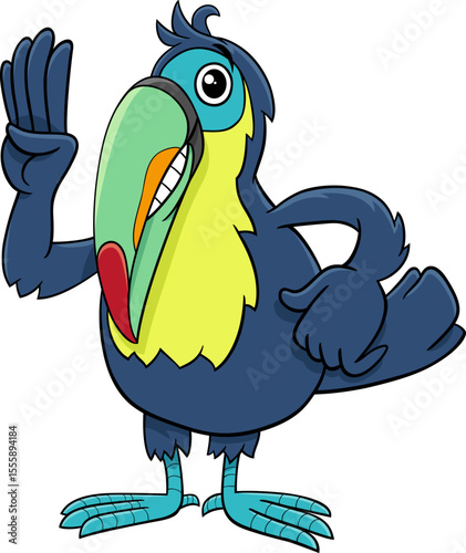 funny cartoon toucan bird wild animal character waving