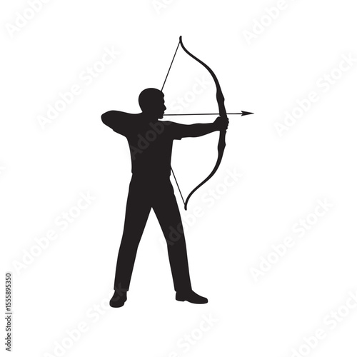 Silhouette of Archer Aiming with Bow and Arrow Archery Target Icon