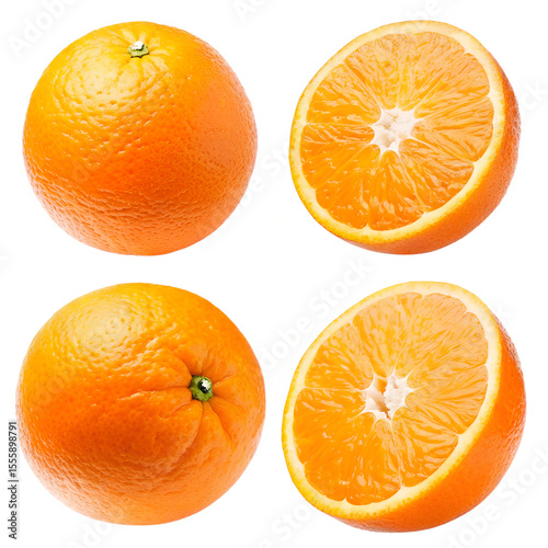 Set von Orange und Orangen Stücken, isoliert auf weißen