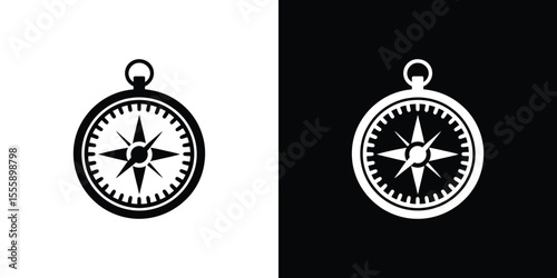 Black and White Compass Illustration Featuring Contrasting Polarity Navigational Symbolism and Orientation