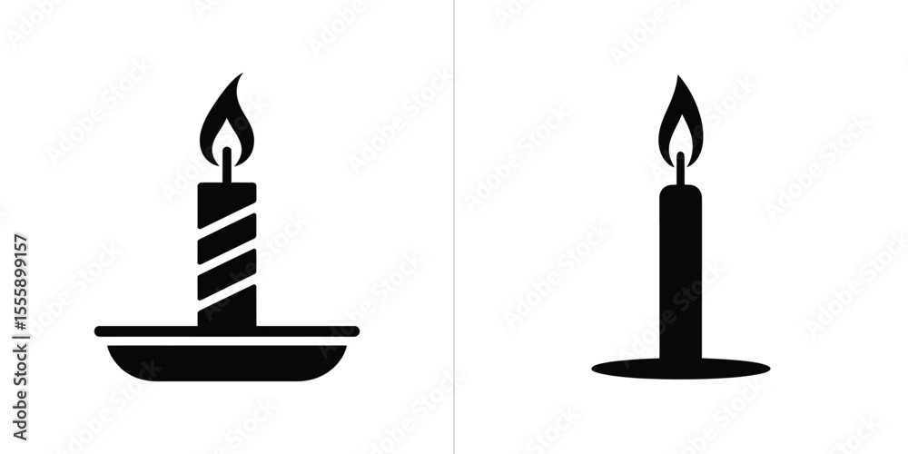 Fototapeta premium Black and White Featuring Two Lit Candles with Distinct Designs and White Background