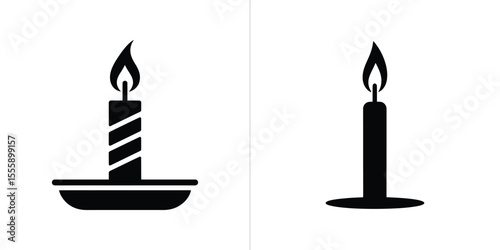 Black and White Featuring Two Lit Candles with Distinct Designs and White Background