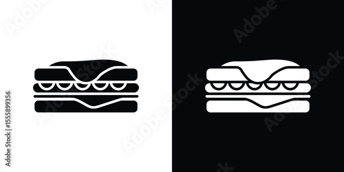 Black and White Icon of a TripleDecker Sandwich with Condiments