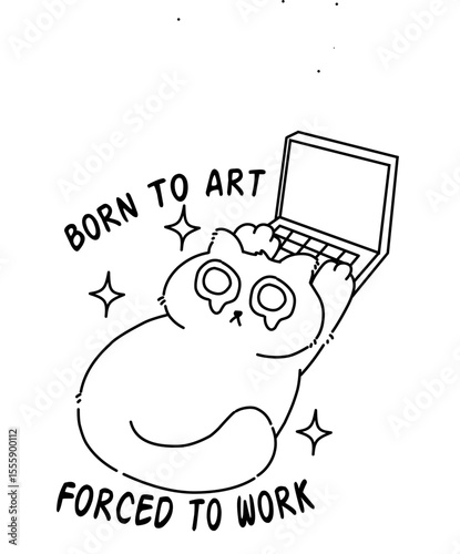 Adorable cat line art with funny quote vector illustration 