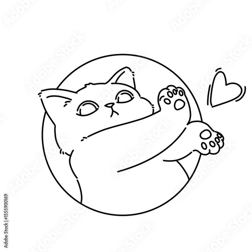 Cute cat with heart line art outline coloring cartoon 