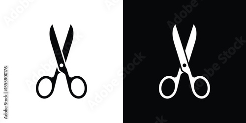 Black and White Open Scissors Icon with Opposing Color Backgrounds, SidebySide View