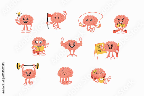 Happy Brain Character Illustration Set