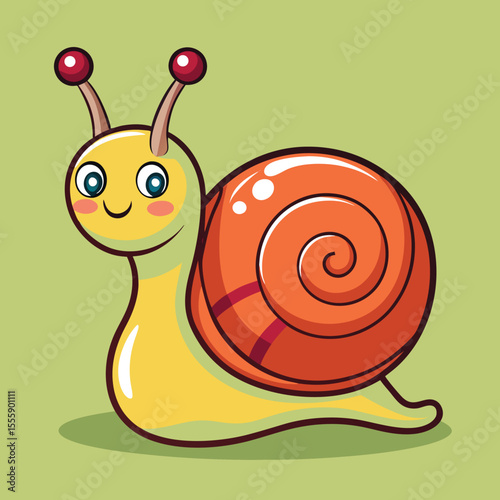 Cheerful yellow snail with orange shell cartoon cute