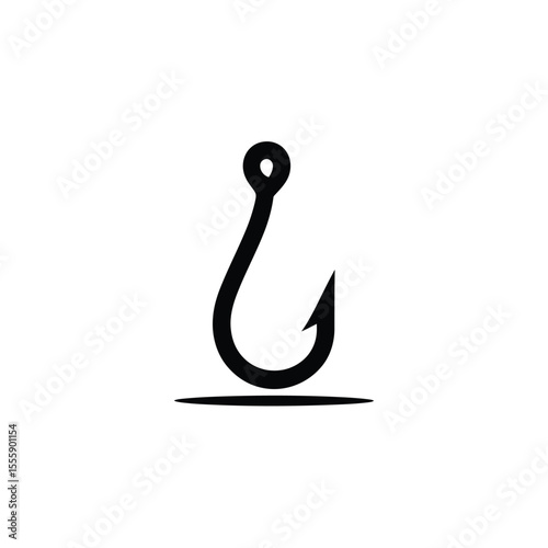 Black Fishing Hook With Eye and Barb Isolated on White Background Illustration