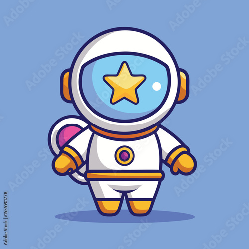 Cute astronaut with star in helmet space cartoon