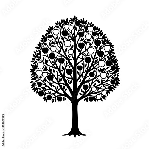 Apple Tree Silhouette: A graphic depiction of a fruit-laden tree, a timeless symbol of abundance and nature's bounty.