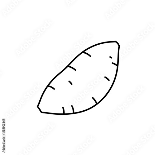 Simplified Sweet Potato Slice: An outline of a sweet potato slice, isolated against a clean, minimalist background, representing culinary simplicity and healthy eating.
