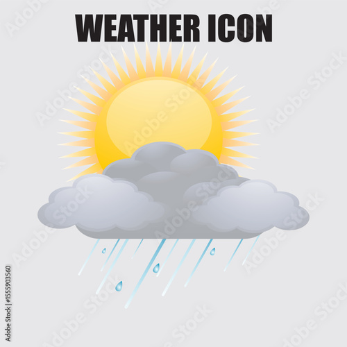 Sunny weather illustration depicts a bright sun partly obscured by fluffy gray clouds, creating a charming design.