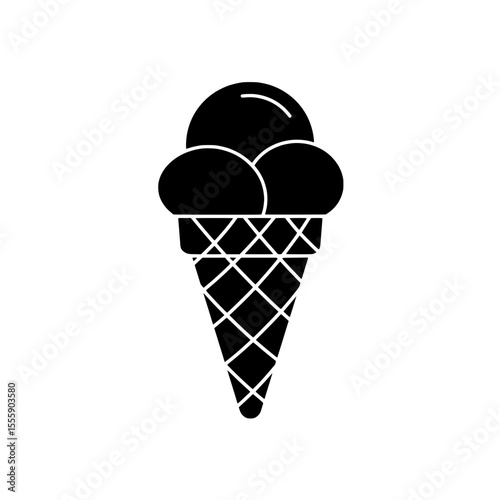 Sweet Treat Silhouette: A minimalist illustration of a classic ice cream cone, showcasing three scoops of creamy ice cream nestled in a crispy waffle cone. A perfect symbol of summertime joy.