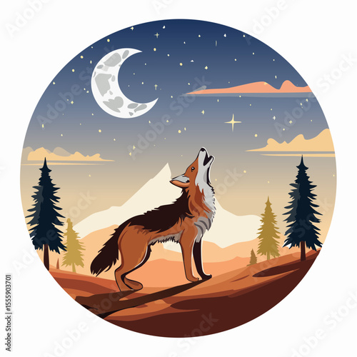 Moonlit Howl: A majestic wolf stands silhouetted against a moonlit sky, its soulful howl echoing through the wilderness, painting a scene of untamed beauty and the raw power of nature.