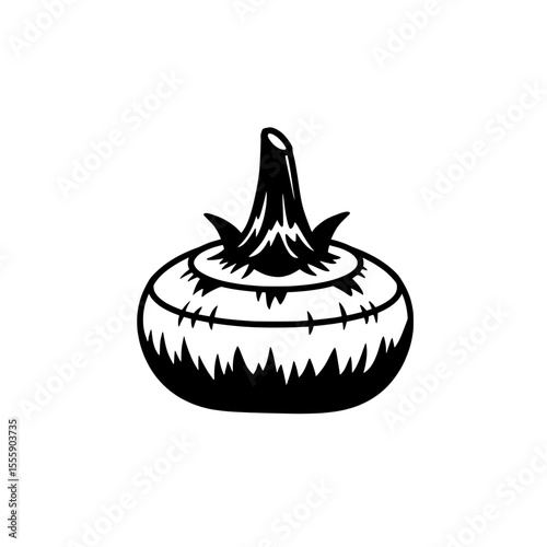 Jicama Illustration: A detailed black and white illustration of a jicama, highlighting its unique shape and texture. The image is suitable for culinary blogs, health websites.