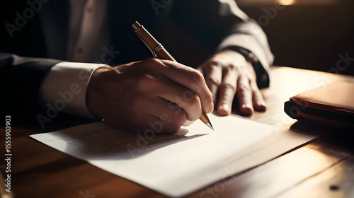 Business trademark registration concept. Entrepreneur submitting legal documents to register brand name and logo.