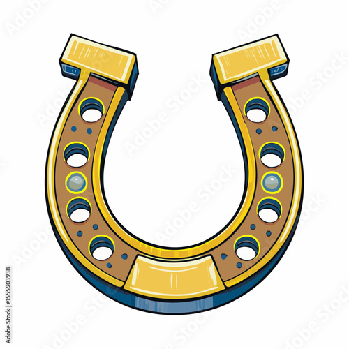 Lucky Horseshoe: A detailed illustration of a gold horseshoe, symbolizing good fortune and luck, evokes positive sentiments.