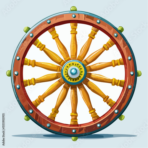 Nautical Navigator's Wheel: A meticulously crafted wooden ship's wheel, symbolizing guidance and control in maritime navigation, presented in a digitally enhanced style.
