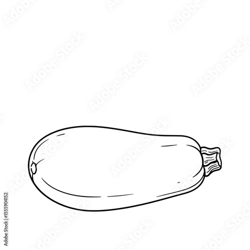Zucchini Outline: A monochrome outline of a zucchini, showcasing its elongated shape and textured skin in a minimalist style.